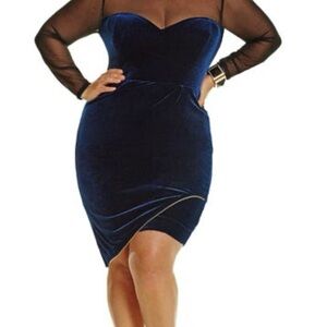 Monif C. Blue Velvet Dress W/ Black Mesh.